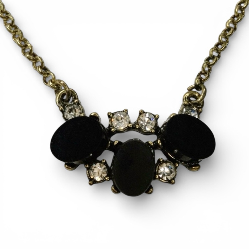 Vintage Banana Republic Oval Black Onyx & Rhinestone Pendant Necklace - Picture 8 of 11
